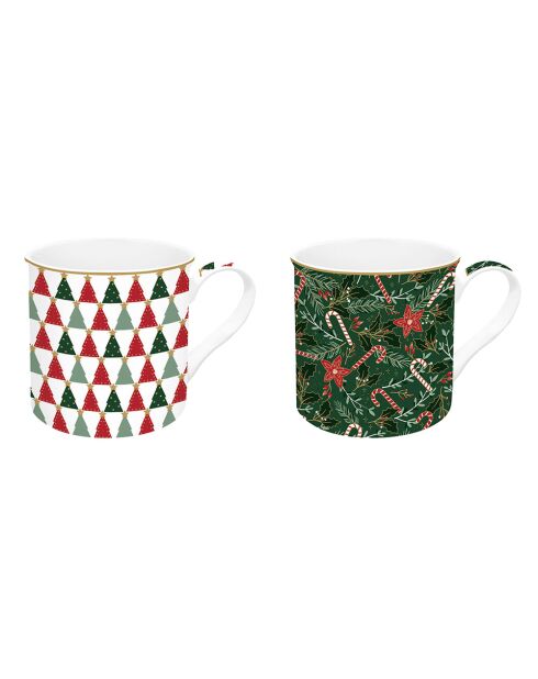 Set de 2 elegantes tazas de porcelana navideña multicolores, 300 ml