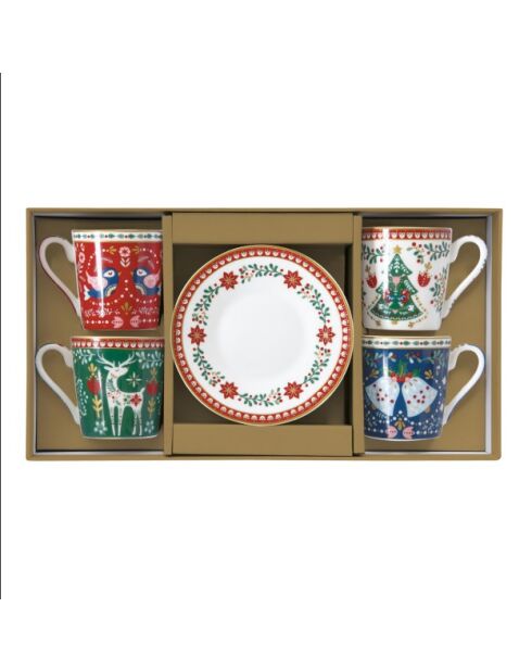 Set de 18 platos de porcelana multicolor Zen Garden Green