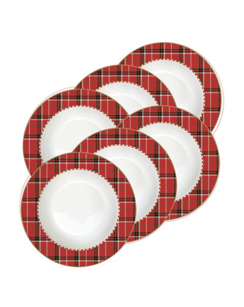 Juego de 6 platos de sopa de porcelana Cascanueces vintage multicolores, 21,5 x 21,5 x 3,5 cm