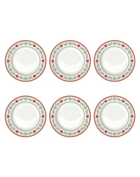 Juego de 6 platos llanos de porcelana Christmas Folk multicolores, 26,5 x 26,5 x 2 cm