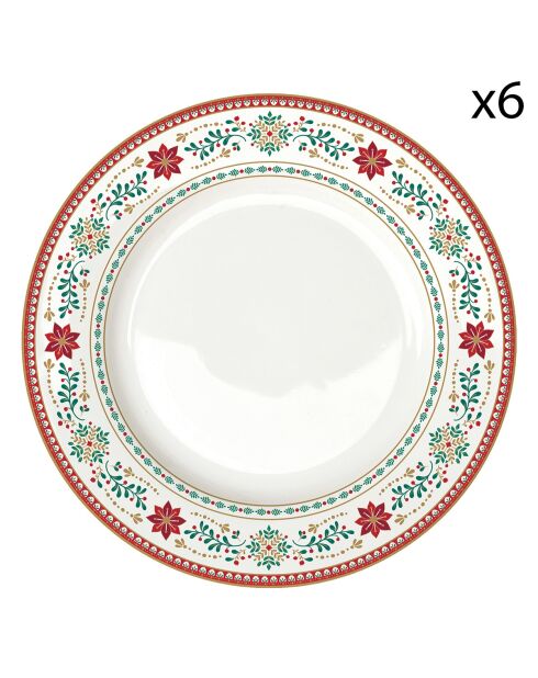 Juego de 6 platos llanos de porcelana Christmas Folk multicolores, 26,5 x 26,5 x 2 cm
