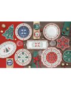 Set aus 6 mehrfarbigen Christmas Folk-Porzellan-Tellern — 26,5 x 26,5 x 2 cm