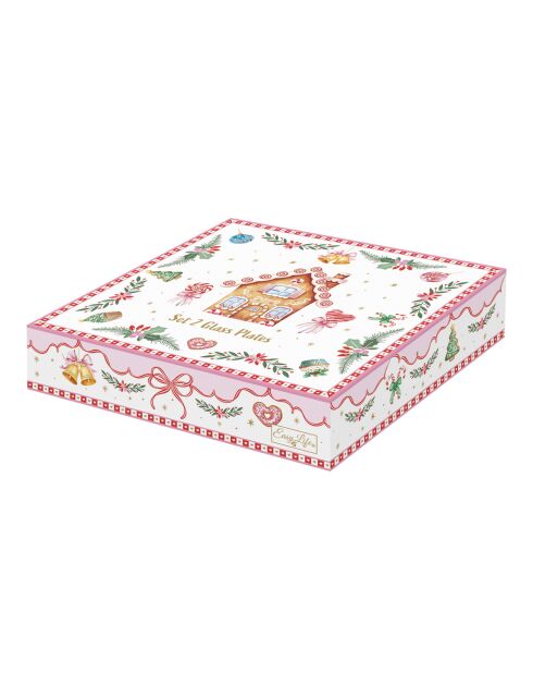 Juego de 2 platos de postre de cristal para dulces navideños azules y dorados, 16,5 x 15 x 2 cm