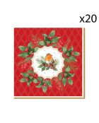 Lot de 20 serviettes de table en papier Christmas Berries multicolores - 33 x 33 x 8 cm