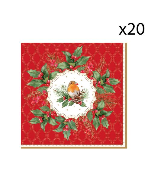 Lot de 20 serviettes de table en papier Christmas Berries multicolores - 33 x 33 x 8 cm