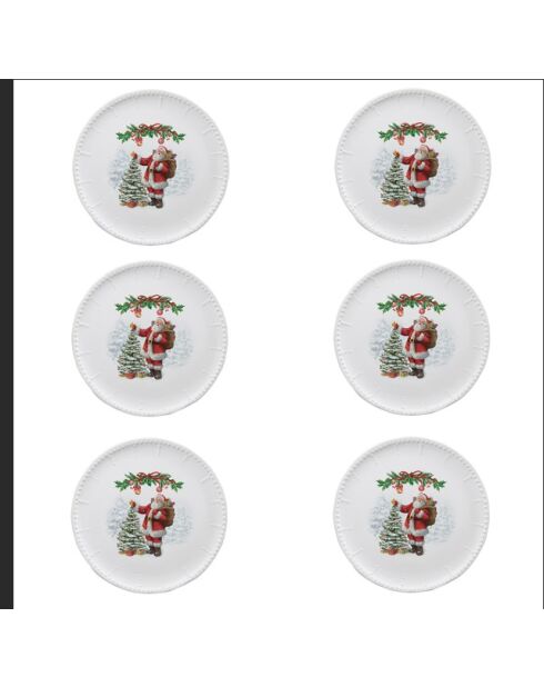 Juego de 6 platos de cerámica multicolor Natale Incantato para aperitivos o postres, 20 x 20 x 3 cm