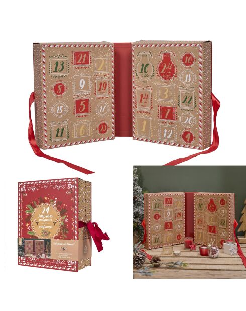 Vela navideña y calendario sorpresa de color rojo jengibre, 25 x 31,4 x 11,7 cm