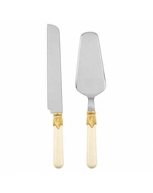 Set van 2 roestvrijstalen dessertborden Classic Ghiera Oro ivoor - 25 x 5 x 4 cm
