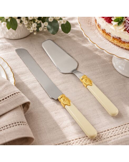 Set van 2 roestvrijstalen dessertborden Classic Ghiera Oro ivoor - 25 x 5 x 4 cm