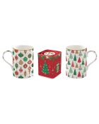 Servizio da tè con 2 tazze in porcellana multicolore Jingle Bells - 45 x 19 x 12 cm