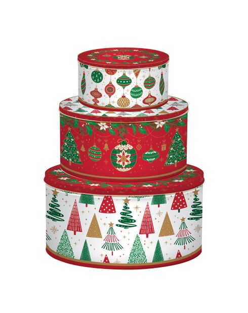 Juego de 3 cajas metálicas redondas entrelazadas, cascabeles multicolores, 20 x 20 x 12 cm
