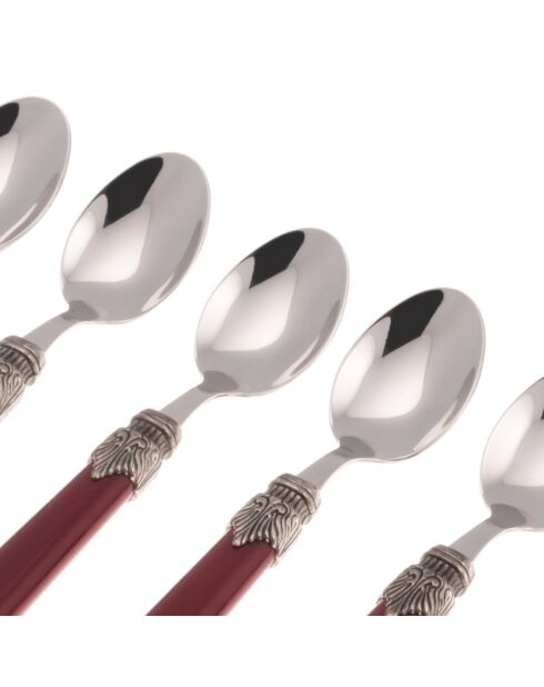 Juego de 6 cucharas de café clásicas de acero inoxidable burdeos, 16,5 x 4,5 x 5 cm