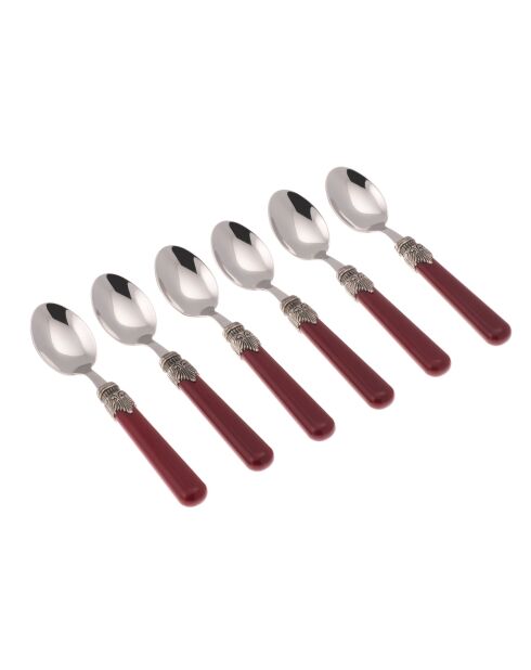 Juego de 6 cucharas de café clásicas de acero inoxidable burdeos, 16,5 x 4,5 x 5 cm