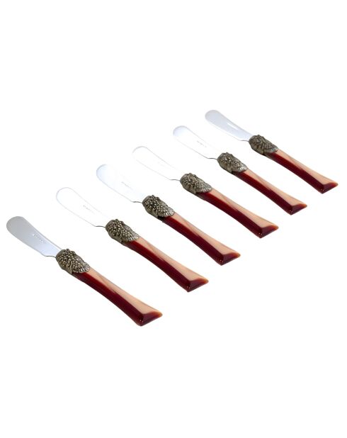 Juego de 6 esparcidores de mantequilla de acero inoxidable Syrah Brown, 16,5 x 4,5 x 5 cm