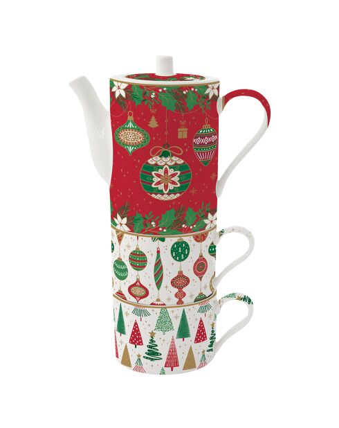 Set di 3 set da tè in porcellana multicolore Jingle Bells - 11,5 x 9 x 12 cm