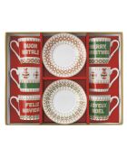 Juego de 6 tazas y platillos de café de porcelana multicolor Enjoy Your Christmas, 100 ml