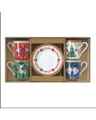 Juego de 4 tazas y platillos de porcelana Christmas Folk multicolores, 100 ml