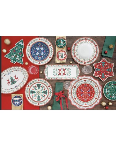 Juego de 4 tazas y platillos de porcelana Christmas Folk multicolores, 100 ml