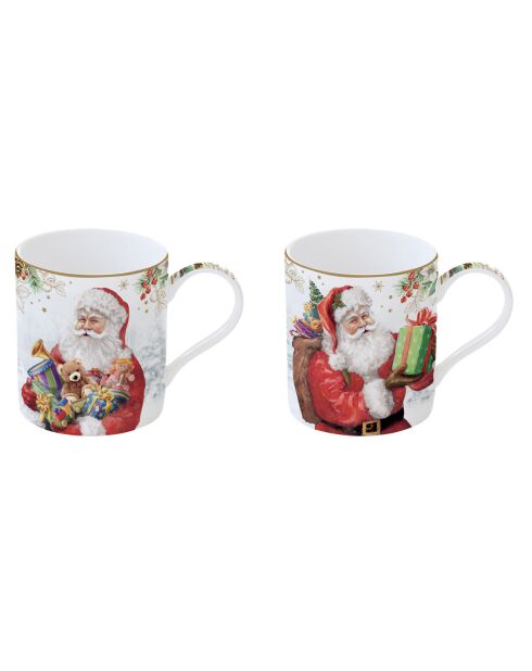 Set van 2 veelkleurige Santa Is Coming porseleinen bekers - 350ml