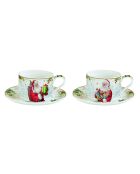 Set aus 2 mehrfarbigen Santa Is Coming Porzellantassen mit Untertasse - 16 x 16 x 10 cm