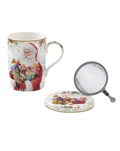 Service à thé en porcelaine fine de haute qualité Santa Is Coming multicolore - 12 x 8,5 x 11 cm