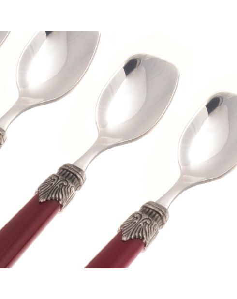 Juego de 6 cucharas de helado clásicas de acero inoxidable color burdeos, 16,5 x 4,5 x 5 cm