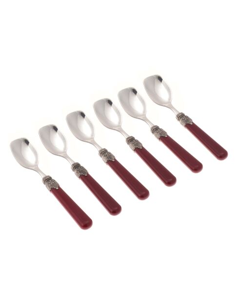 Juego de 6 cucharas de helado clásicas de acero inoxidable color burdeos, 16,5 x 4,5 x 5 cm
