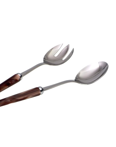 Lot de 2 services à salade en acier inoxydable Maui marron - 25 x 5 x 4 cm