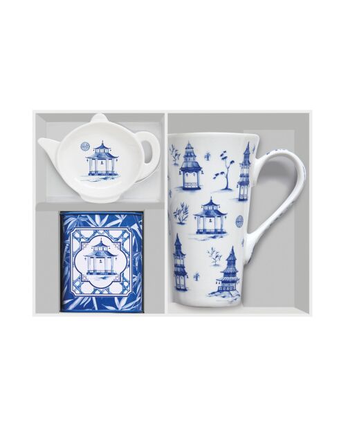 Taza de porcelana multicolor Pagoda con soporte para bolsitas - 600 ml