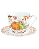 Taza y platillo de desayuno de porcelana Harvest, multicolor, 370 ml