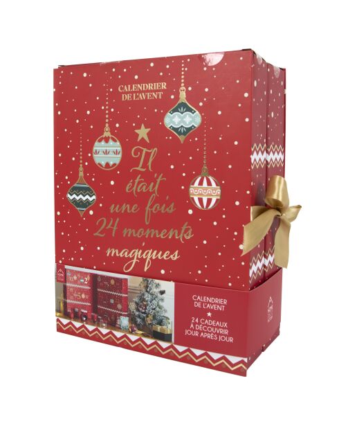 Calendario de adviento con velas y sorpresas navideñas, color rojo, 25,2 x 33,5 x 13,2 cm