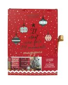 Calendario de adviento con velas y sorpresas navideñas, color rojo, 25,2 x 33,5 x 13,2 cm