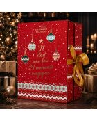 Calendario de adviento con velas y sorpresas navideñas, color rojo, 25,2 x 33,5 x 13,2 cm