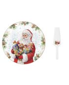 Set de 2 juegos de tartas de porcelana con pala multicolor de Santa Is Coming, 32 x 32 x 0,04 cm