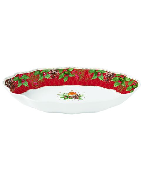 Plato ovalado con forma de petirrojo de porcelana multicolor, 30 x 21 x 5 cm, de Christmas Berries