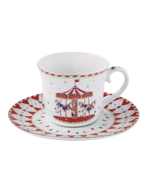 Tazza da tè con piattino in porcellana Christmas Wonderland multicolore - 200ml