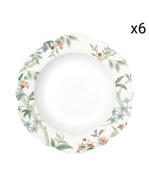 Set mit 6 mehrfarbigen Suppentellern aus grünem Porzellan von Zen Garden, 23 x 23 x 3,5 cm