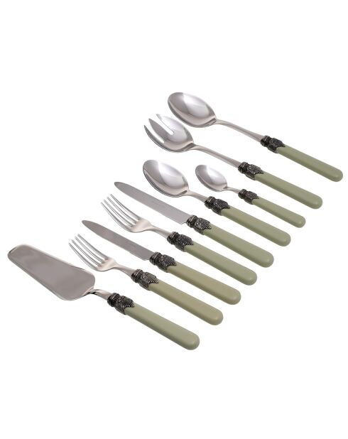 Juego de cubiertos clásico de acero inoxidable verde salvia - 75 piezas