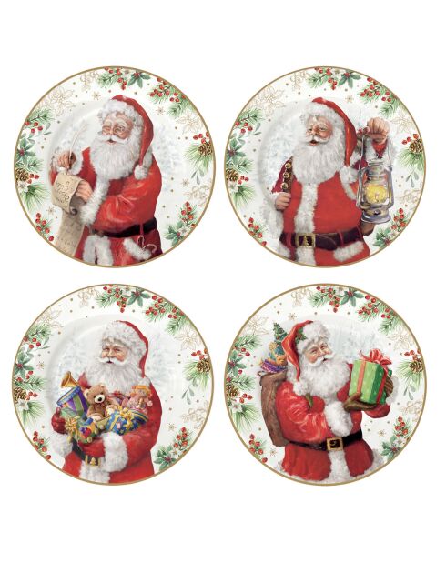Lot de 4 assiettes à dessert en porcelaine Santa Is Coming multicolores - 19 x 19 x 1,5 cm