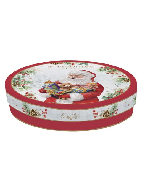 Lot de 4 assiettes à dessert en porcelaine Santa Is Coming multicolores - 19 x 19 x 1,5 cm