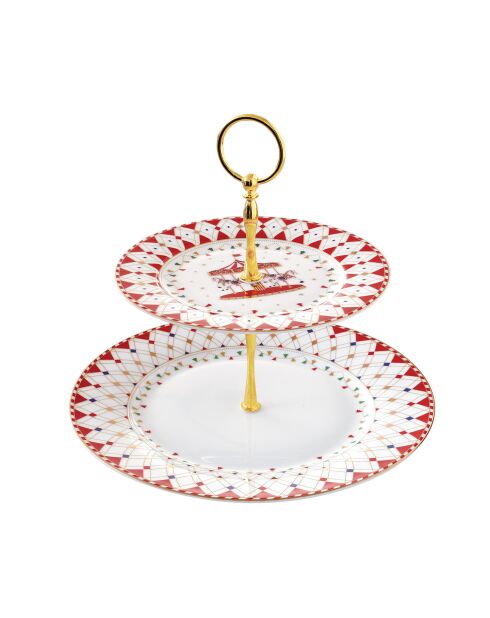 Soporte para tartas de porcelana multicolor Christmas Wonderland de 2 niveles, 27 x 27 x 4 cm