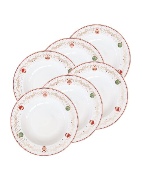 Juego de 6 platos de sopa de porcelana multicolor para Nochebuena, 21,5 x 21,5 x 3,5 cm