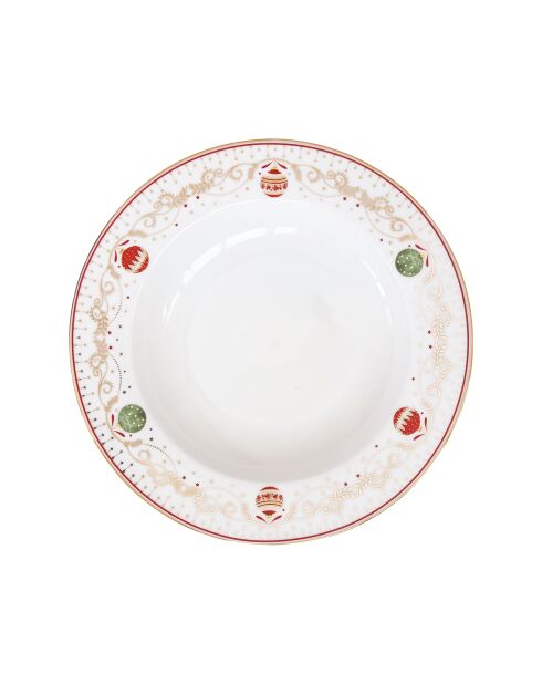 Juego de 6 platos de sopa de porcelana multicolor para Nochebuena, 21,5 x 21,5 x 3,5 cm