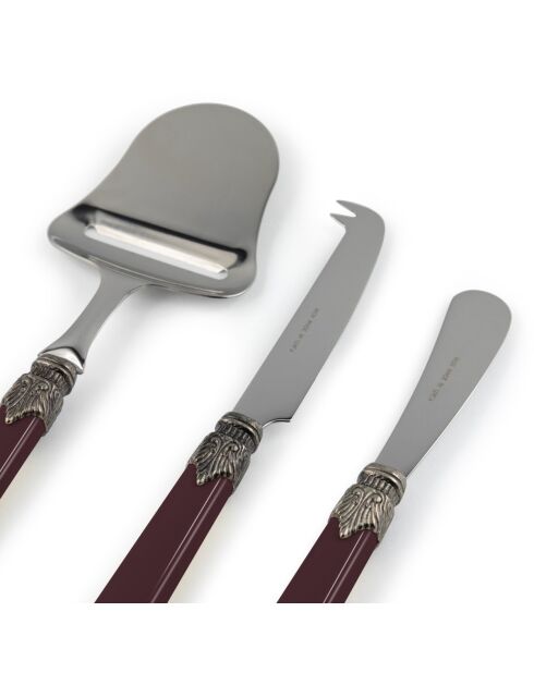Set di 3 set di formaggi classici bordeaux in acciaio inossidabile - 26 x 5,8 x 7 cm