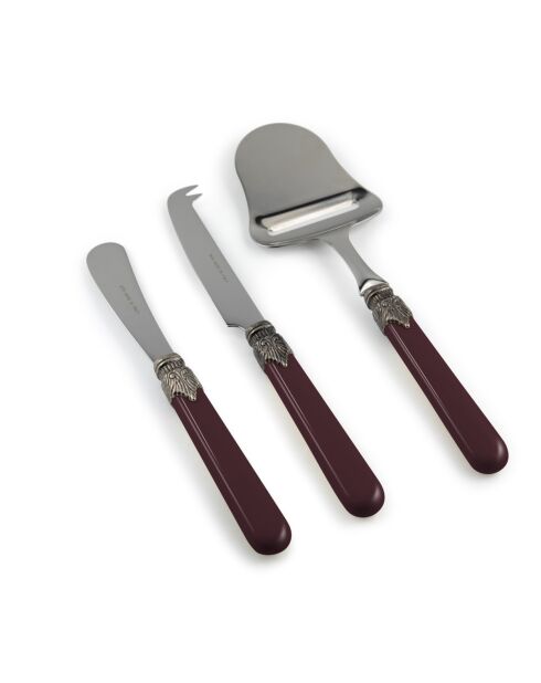 Set di 3 set di formaggi classici bordeaux in acciaio inossidabile - 26 x 5,8 x 7 cm