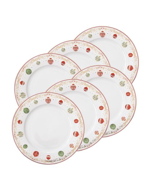 Juego de 6 platos llanos multicolores de porcelana para Nochebuena, 27 x 27 x 2 cm
