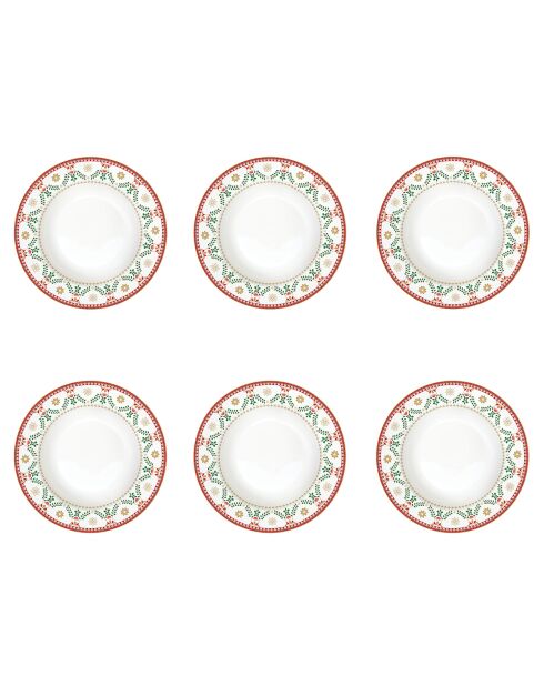 Set mit 6 mehrfarbigen Suppentellern aus Christmas Folk aus Porzellan — 21,5 x 21,5 x 3,5 cm
