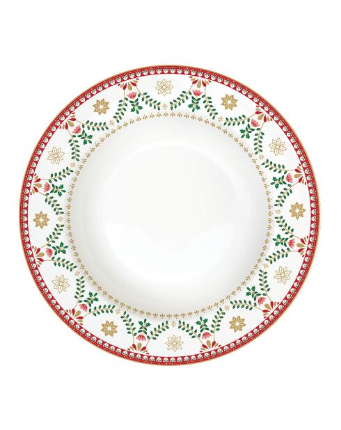 Set mit 6 mehrfarbigen Suppentellern aus Christmas Folk aus Porzellan — 21,5 x 21,5 x 3,5 cm