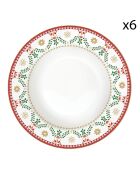 Set mit 6 mehrfarbigen Suppentellern aus Christmas Folk aus Porzellan — 21,5 x 21,5 x 3,5 cm