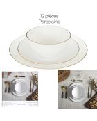 Service vaisselle porcelaine 12pièces erina blanc - 27 x 3.5 x 27 cm